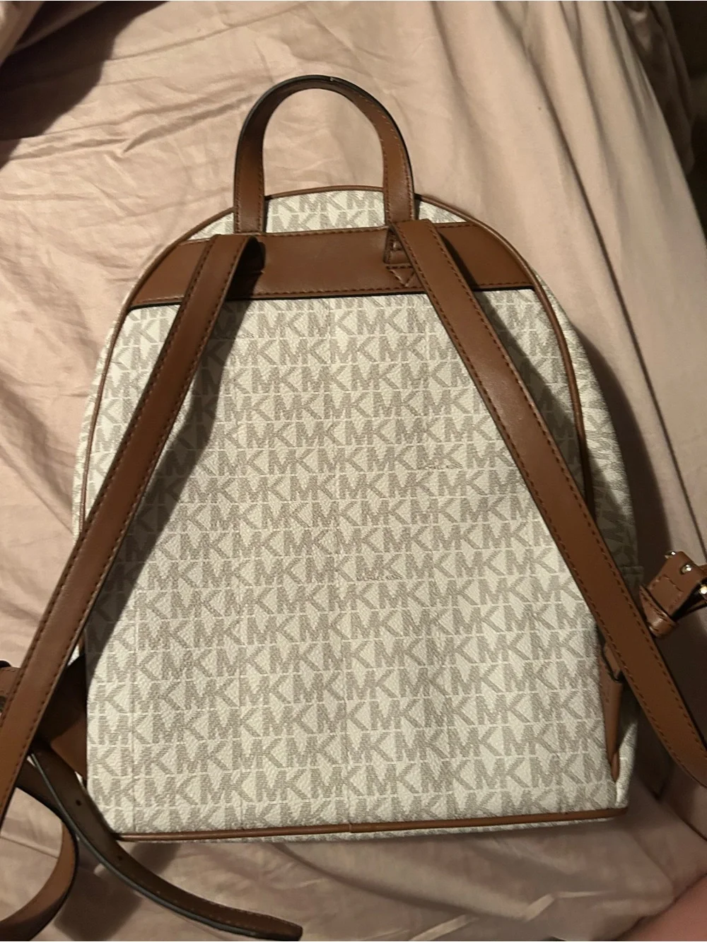 Michael Kors Cream & Brown MK Logo Dome Backpack